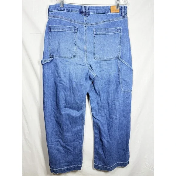 American Eagle Curvy Super High Rise Carpenter Jeans Baggy Wide Leg Blue 16 - Picture 5 of 10